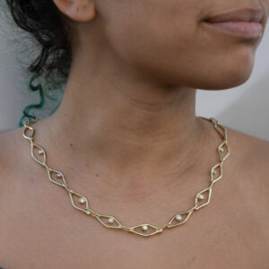 Gold Agave Link Neck Chain with Diamonds